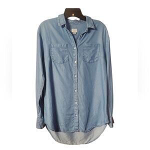 Women's Blue Denim Button-Up -  Chambray Shirt